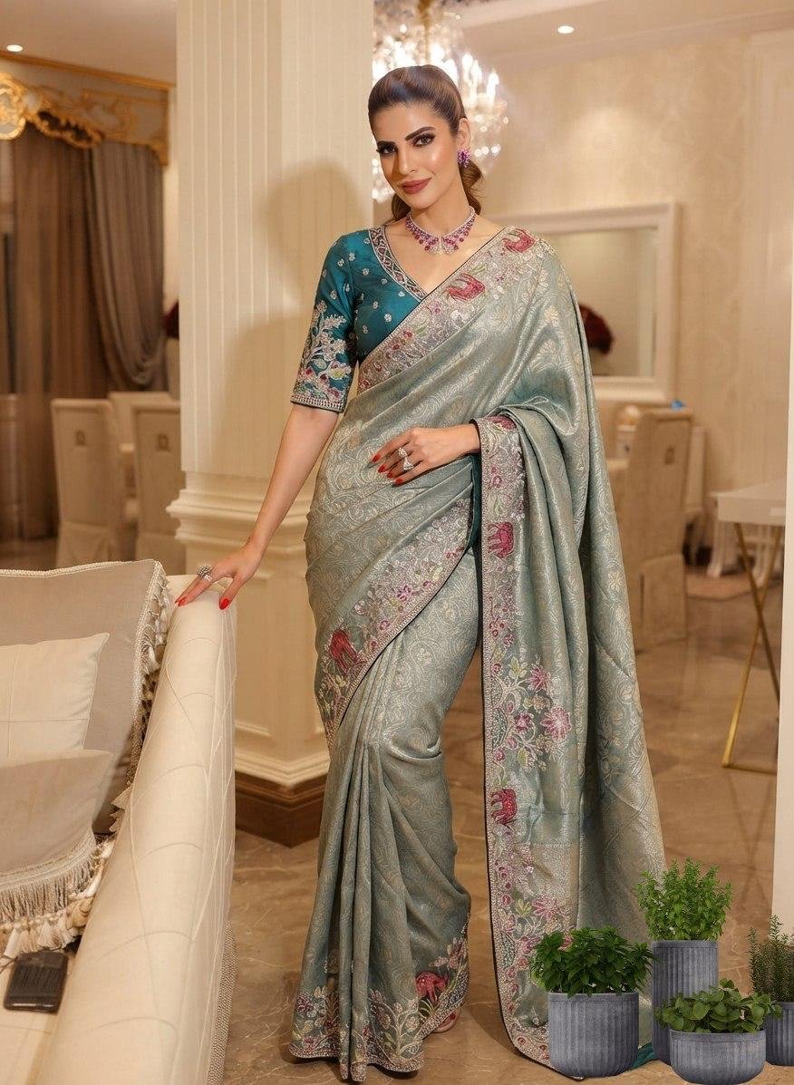 Artisanal Heritage Embroidered Saree for Grand Celebrations