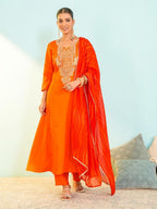 Festive Embroidered Anarkali Suit with Striped Dupatta