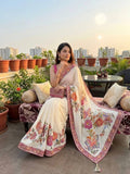 Embrace Garden Floral Romance in Intricately Embroidered Organza Saree