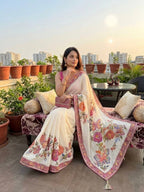 Embrace Garden Floral Romance in Intricately Embroidered Organza Saree