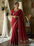 Regal Tradition Embroidered Saree with Ornate Peacock Border