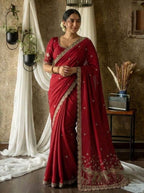 Regal Tradition Embroidered Saree with Ornate Peacock Border