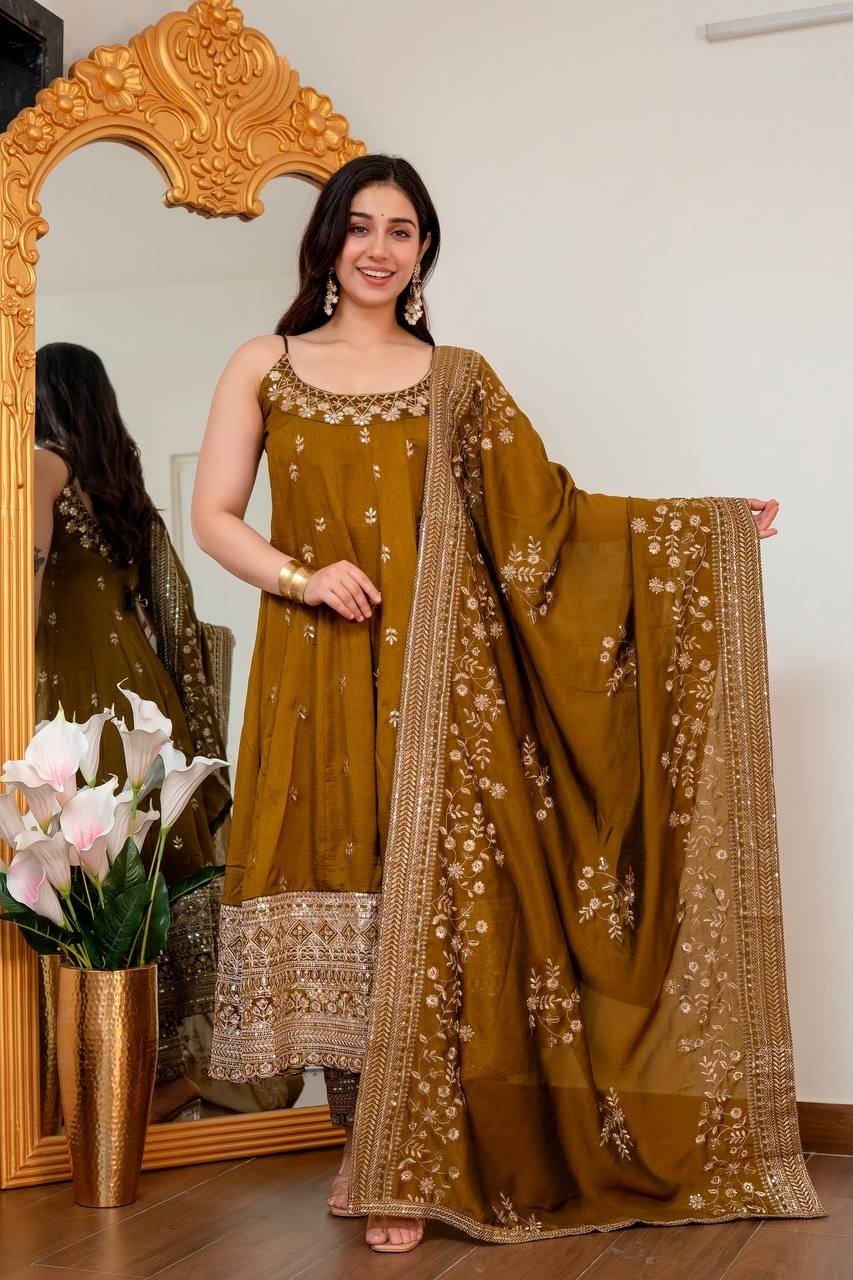 Regal Embroidered Flared Ensemble for Festive Celebrations