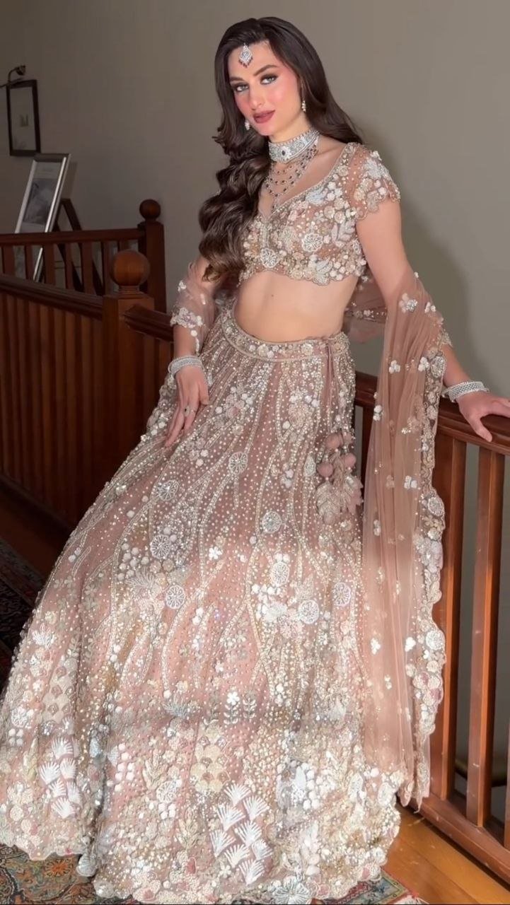 Intricately Sequined Heavy Floral Handcrafted Lehenga Set