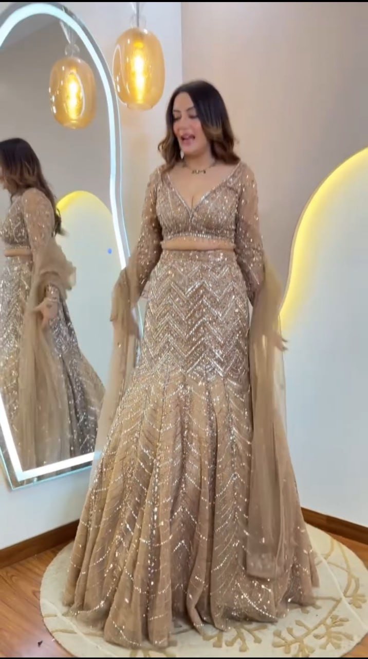 Glittering Geometric Sequin Work Flared Lehenga Set