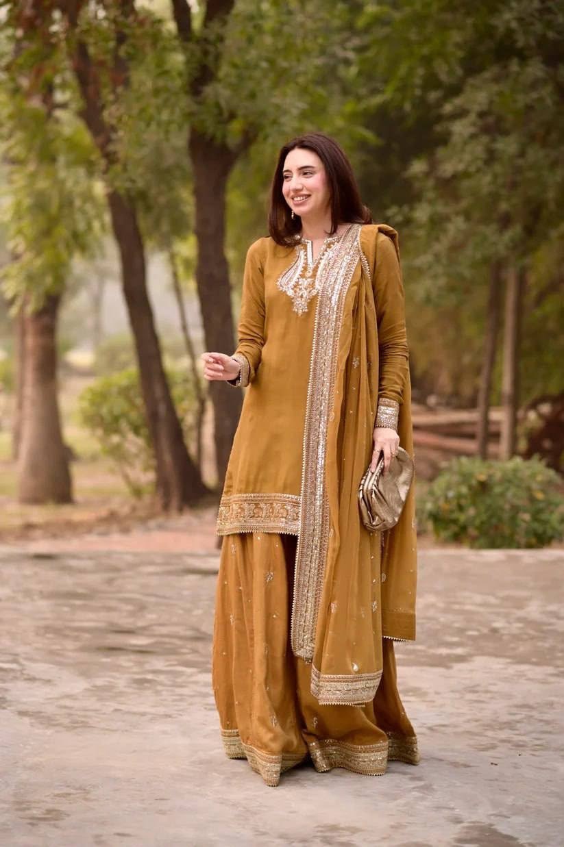 Regal Embroidered Kurta With Matching Sharara And Dupatta - Surat Wholesale Ethnic Wear (Photo 1)