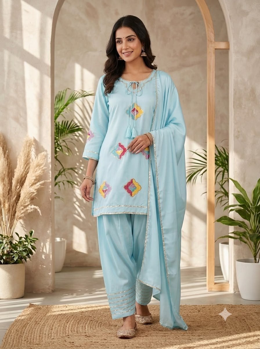 Embroidered Straight Kurta With Salwar And Dupatta - Surat Wholesale Ethnic Wear (Photo 1)