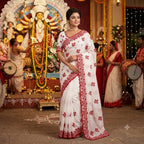 Festive Floral Embroidered Saree with Traditional Artisanal Detailing