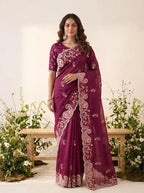 Garden Floral Romance Paisley Embroidered Draped Saree