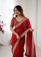 Opulent Embroidered Drape with Intricate Floral Border Detailing