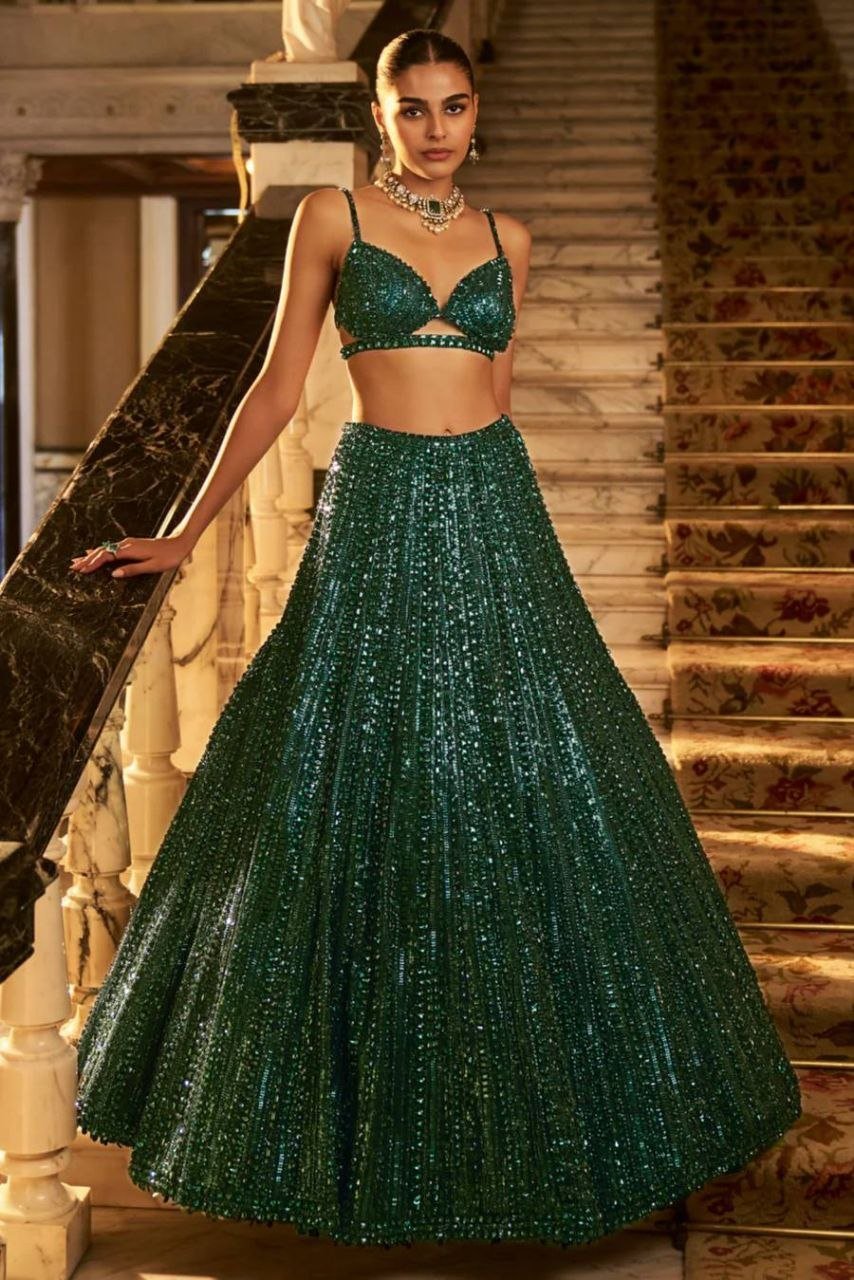 All Over Sequined Glamour Lehenga Set with Bralette Blouse - Surat Wholesale Ethnic Wear (Photo 1)