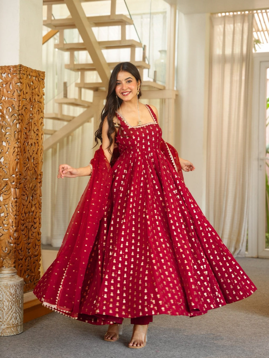 Royal Heritage Embroidered Anarkali Ensemble with Intricate Traditional Motifs