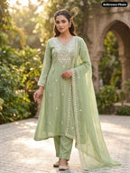 Hand-Embroidered Anarkali Kurta Set with Lace Dupatta - Surat Wholesale Ethnic Wear (Photo 1)