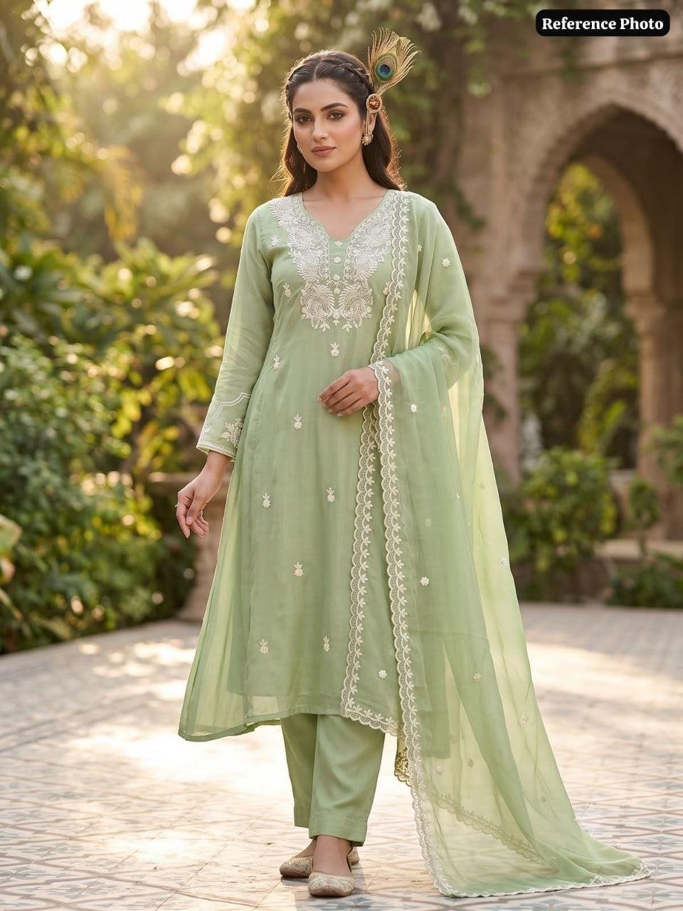 Hand-Embroidered Anarkali Kurta Set with Lace Dupatta - Surat Wholesale Ethnic Wear (Photo 1)