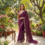 Timeless Diamond Lattice Saree with Intricate Embellished Border