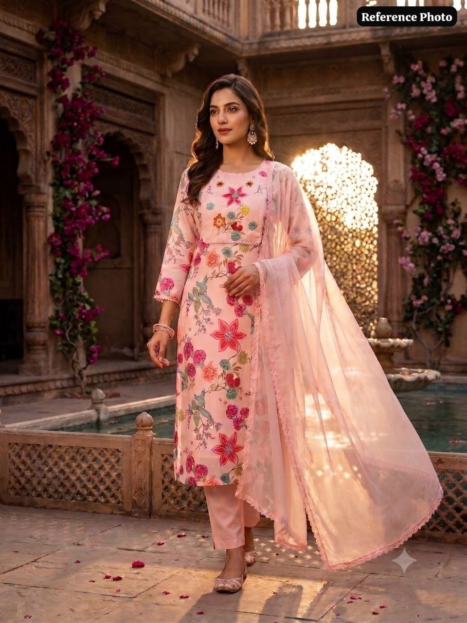 Embroidered Floral Printed Kurta Set with Dupatta