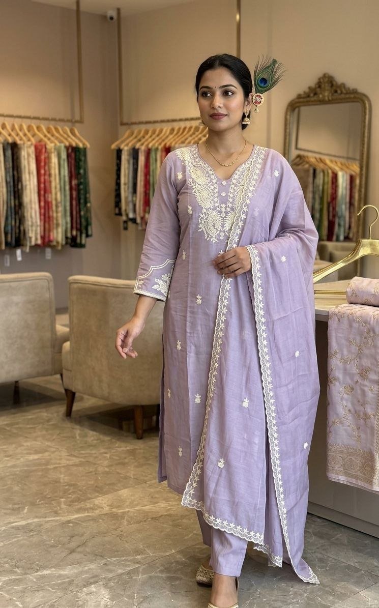 Intricately Embroidered Kurta Set with Lace Detailed Dupatta