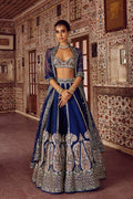 Paisley Motif Embellished Silk Lehenga Set with Draped Jacket Cape