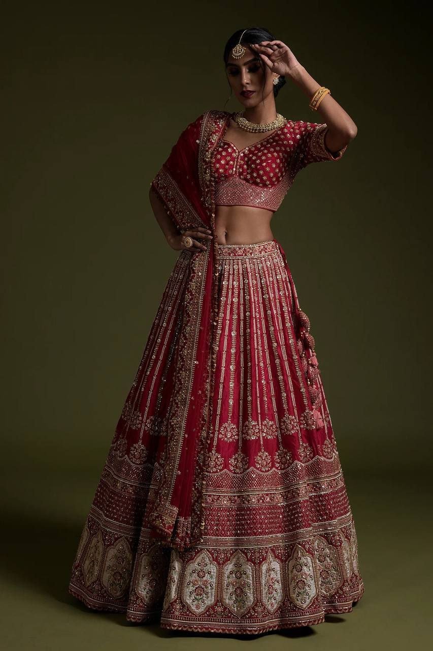 Traditional Bridal Silk Lehenga Set with Heavy Zardosi Work - Surat Wholesale Ethnic Wear (Photo 1)