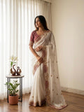 Cutwork Embroidered Organza Saree with Printed Blouse Exuding Subtle Grace