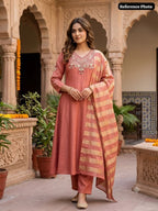 Embroidered Anarkali Kurta Set with Zari Striped Dupatta