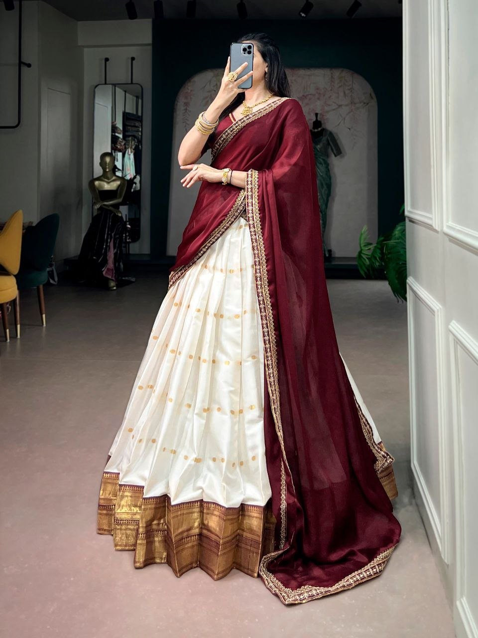 Banarasi Silk Lehenga Choli with Traditional Border Work
