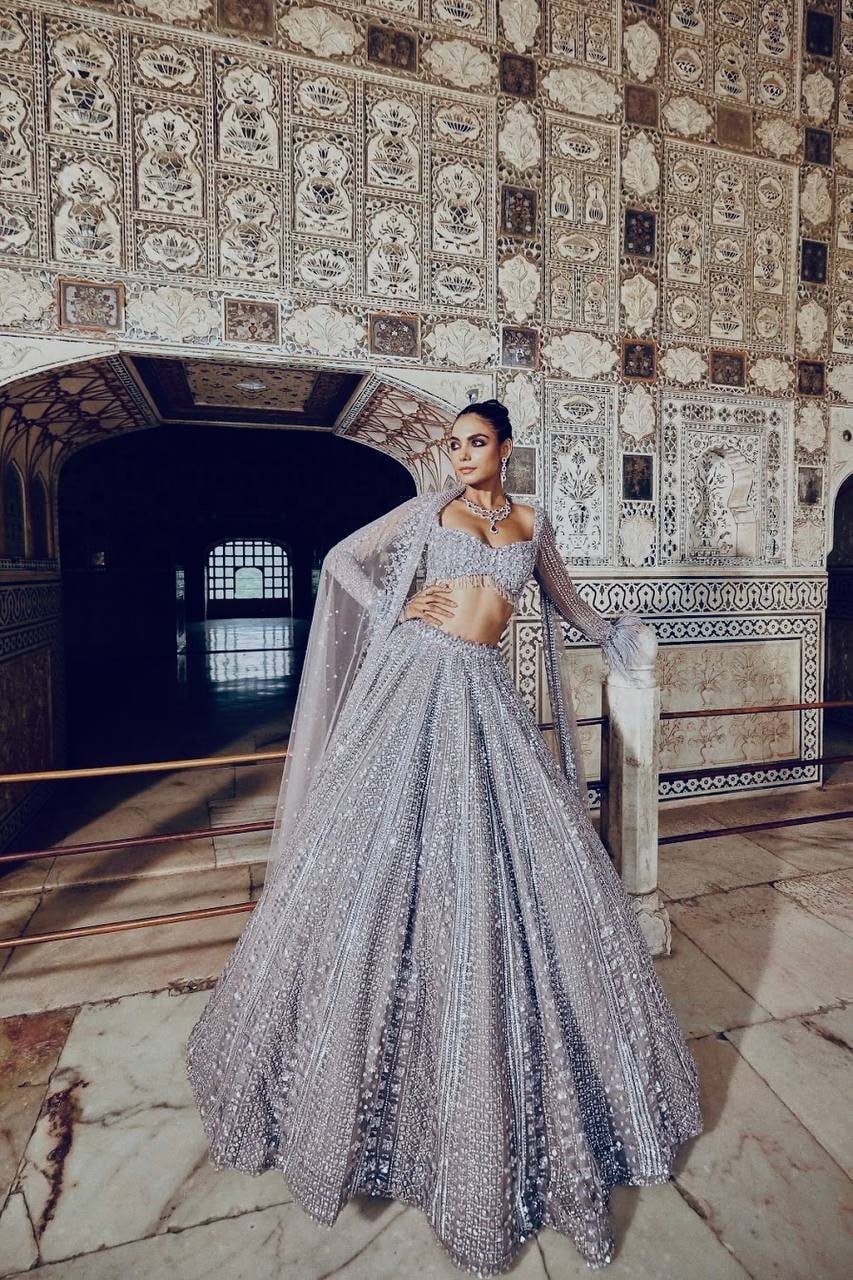 Dazzling Micro-Sequin Embellished Bridal Lehenga Choli Set