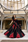 Printed Patchwork Flared Lehenga Choli Set With Pleated Hem