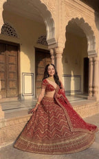 Chevron Embroidered Heavy Bridal Velvet Lehenga Set with Blouse