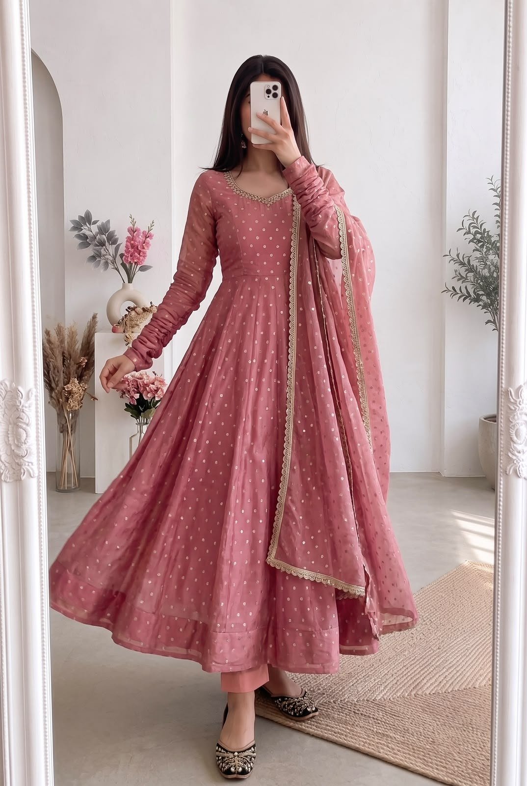 Regal Tradition Embellished Anarkali Ensemble with Intricate Border Detailing