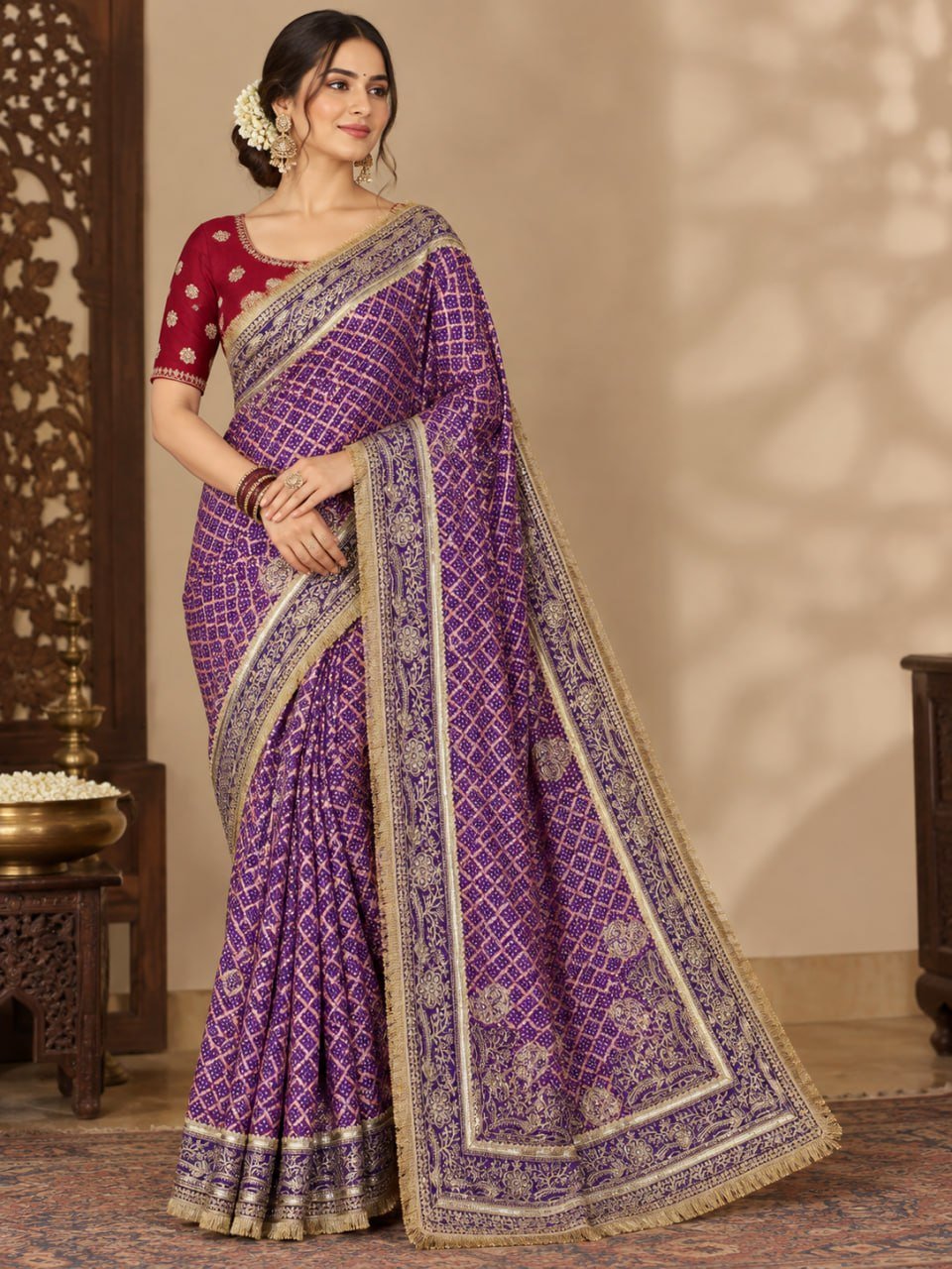 Royal Heritage Embroidered Saree with Intricate Floral Border Detailing