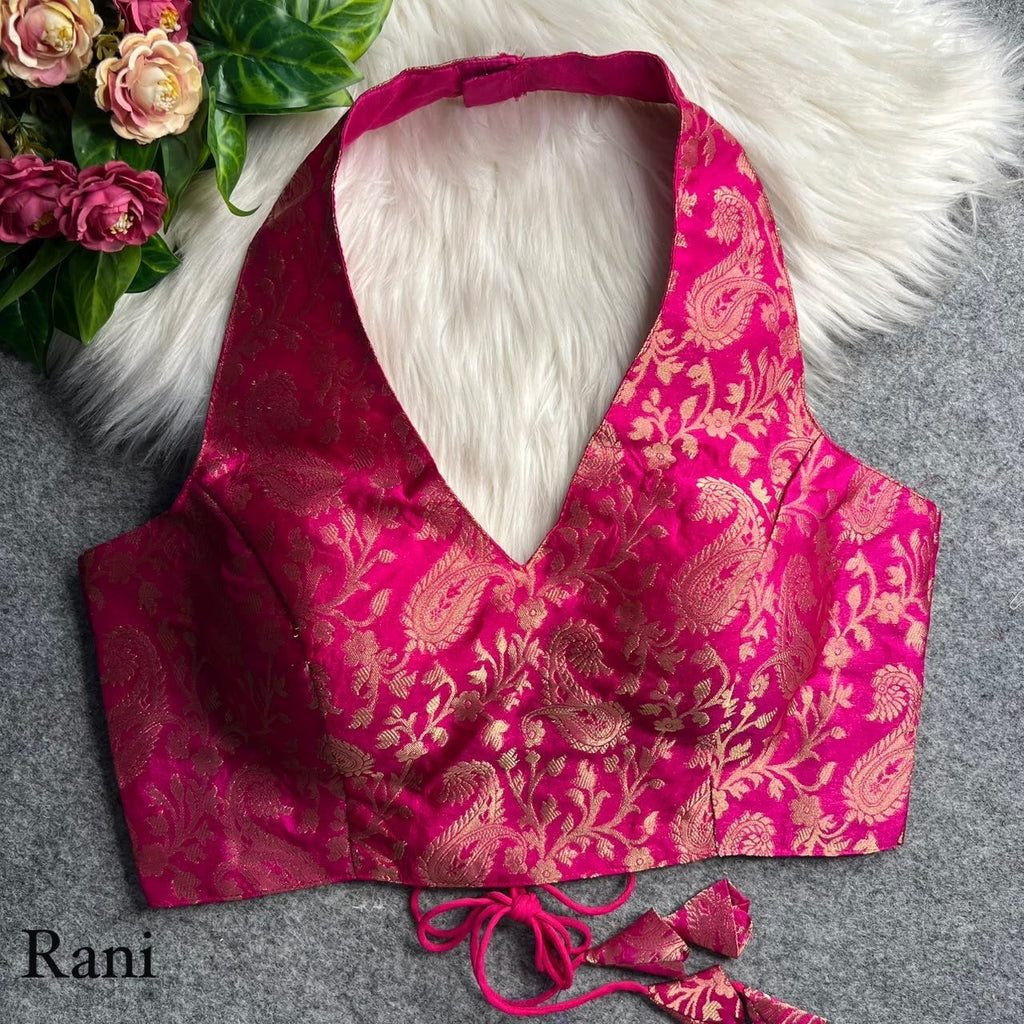 Contemporary Statement Banarasi Brocade Halter Neck Blouse - Surat Wholesale Ethnic Wear (Photo 1)