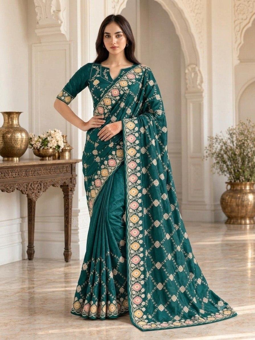 Opulent Luxury Floral Embroidered Saree with Intricate Motif Detailing - Surat Wholesale Ethnic Wear (Photo 1)