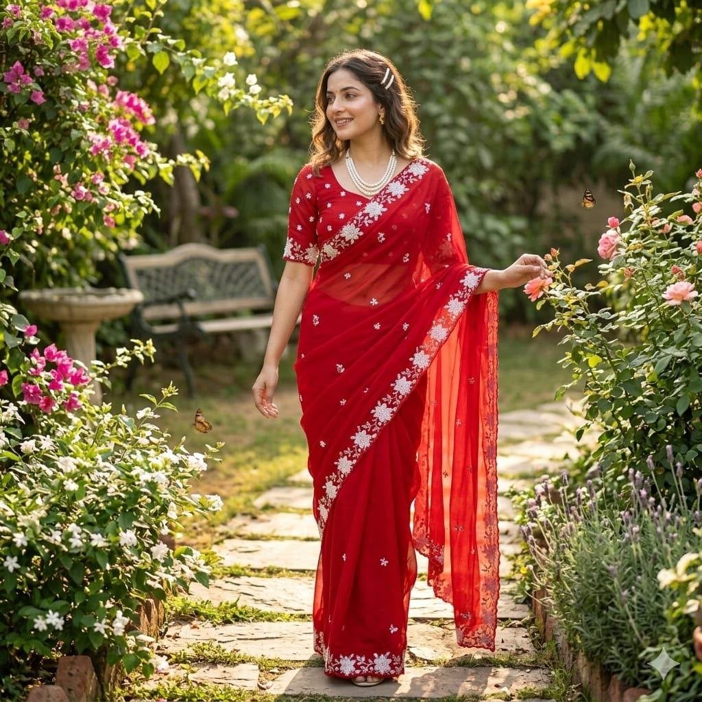 Garden Romance Floral Embroidered Saree with Timeless Festive Charm - Surat Wholesale Ethnic Wear (Photo 1)