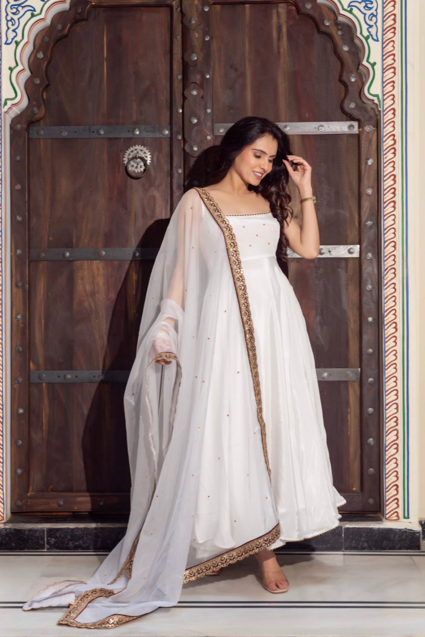Timeless Splendor Anarkali Suit with Embellished Border Dupatta Set