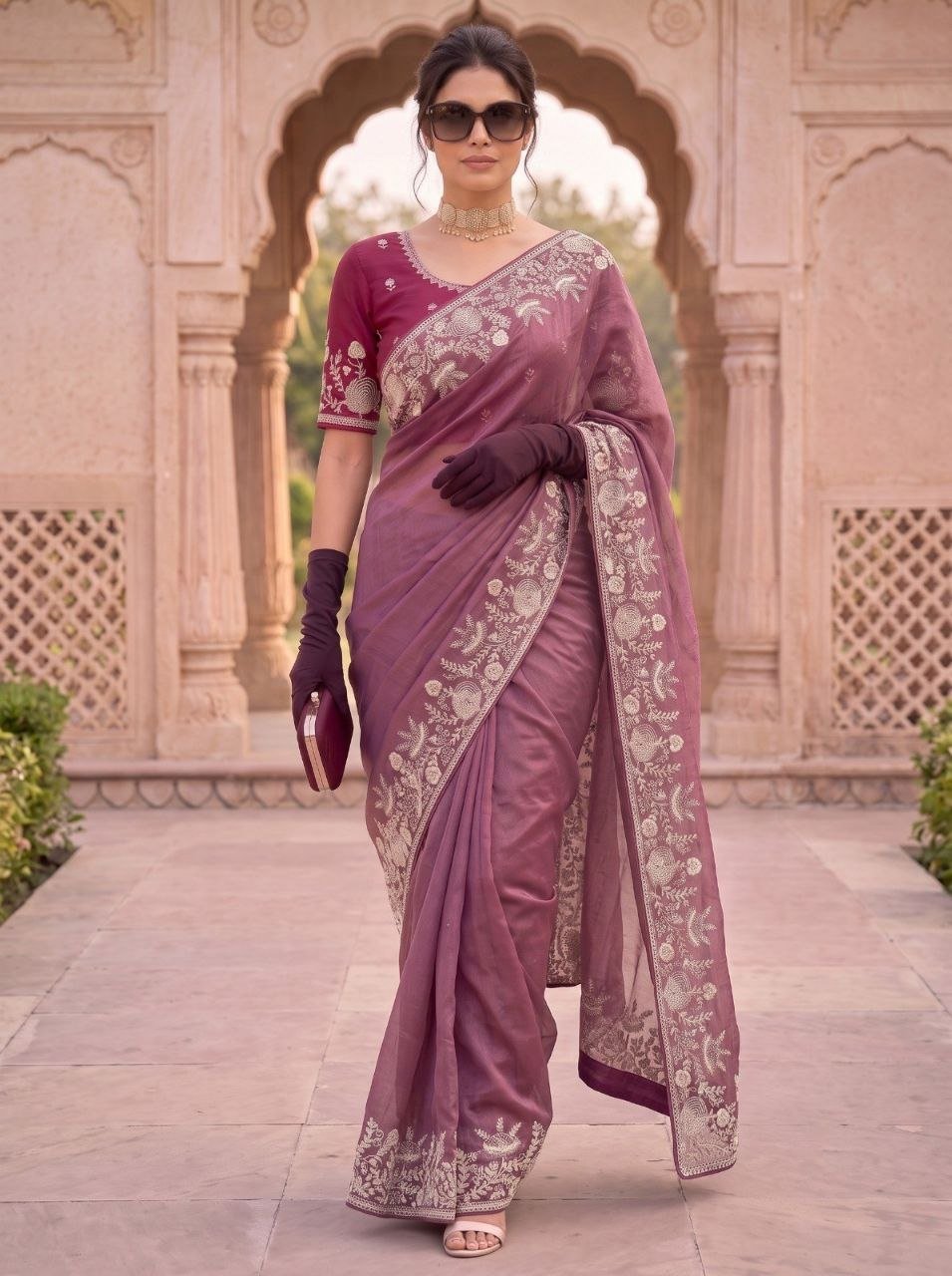 Regal Tradition Embroidered Saree with Intricate Floral Border and Royal Charm - Surat Wholesale Ethnic Wear (Photo 1)