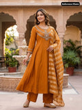 Hand-Embellished Anarkali Suit Set with Striped Dupatta