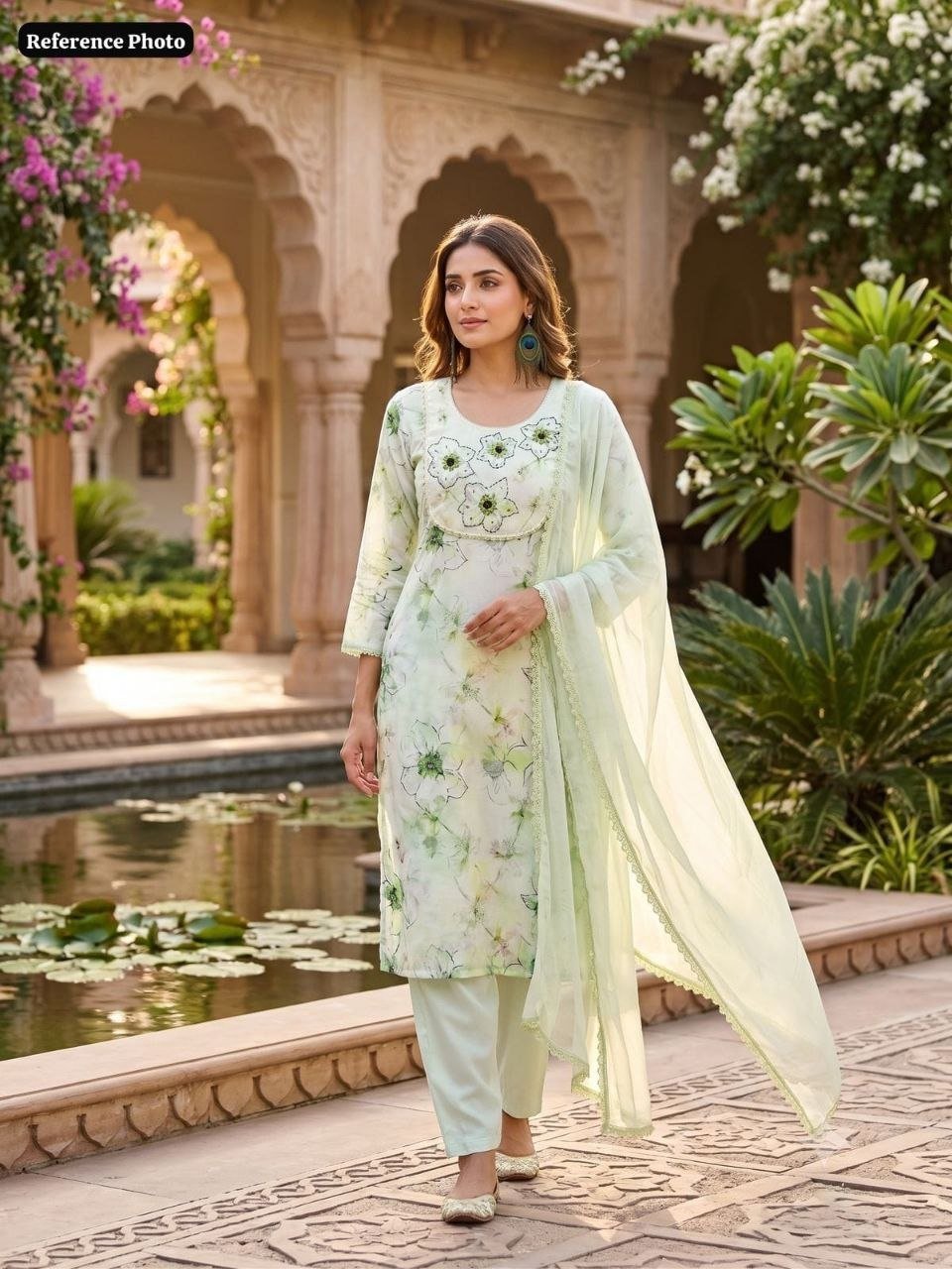 Embroidered Floral Printed Kurta Set with Match Dupatta
