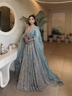 Sequined Heavy Embroidered Bridal Lehenga Set with Sheer Dupatta