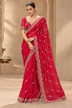 Timeless Splendor Embroidered Saree with Intricate Floral Zari Border Detailing - Surat Wholesale Ethnic Wear (Photo 1)