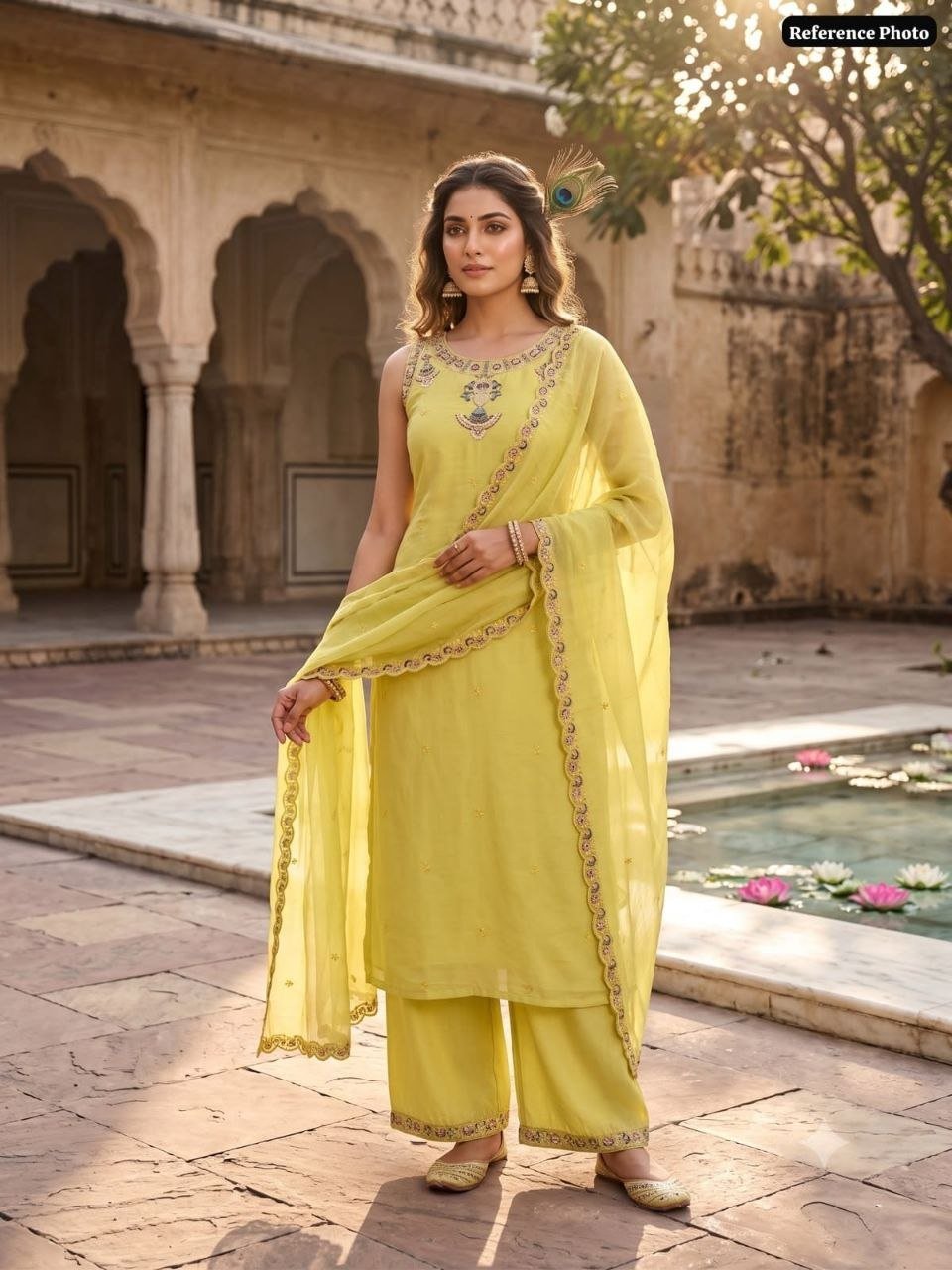 Artisanal Chanderi Palazzo Suit with Intricate Mirror Work Detailing