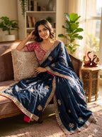 Royal Heritage Handcrafted Embroidered Draped Saree with Intricate Border Detailing