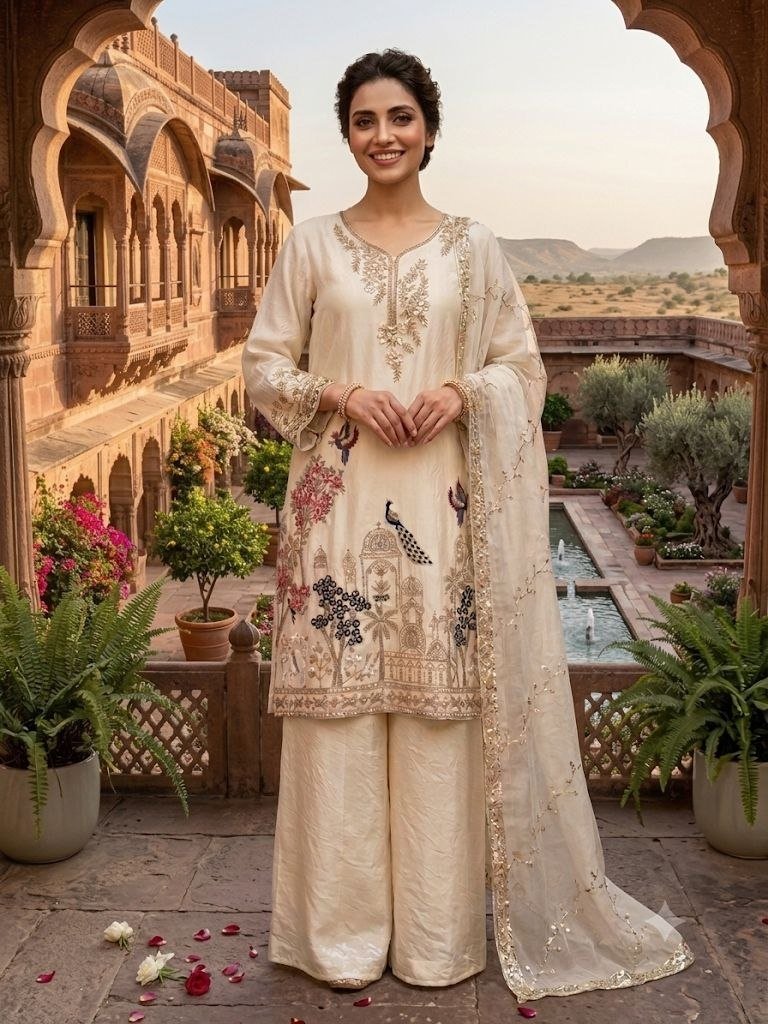 Regal Heritage Scenic Embroidered Palazzo Suit