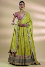 Bandhani Print Silk Lehenga Set with Embroidered Scallop Dupatta