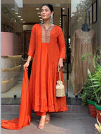 Festive Celebration Embroidered Neckline Anarkali Suit Set
