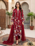 Embroidered Floral Straight Kurta Set with Chiffon Dupatta