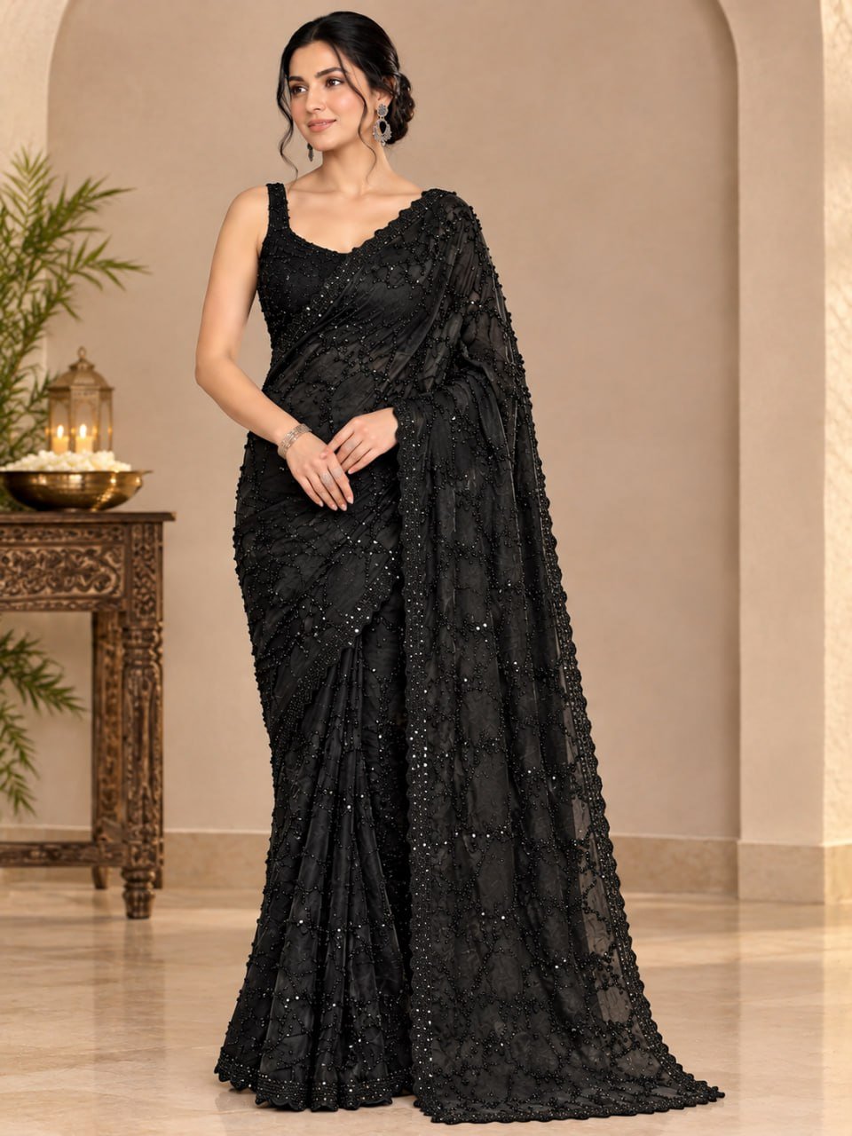 Royal Heritage Intricately Embellished Saree with Ornate Sequin Work and Scalloped Designer Border - Surat Wholesale Ethnic Wear (Photo 1)