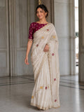 Scalloped Embroidered Tissue Silk Saree with Contrasting Blouse Unveiling Timeless Splendor