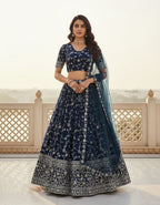 Floral Resham Embroidered Georgette Lehenga Set with Embroidered Border Dupatta - Surat Wholesale Ethnic Wear (Photo 1)