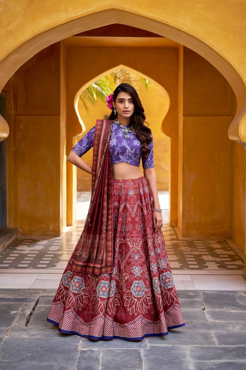 Printed Bandhani Motif Lehenga Choli Set with Sweetheart Neckline - Surat Wholesale Ethnic Wear (Photo 1)